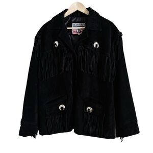 Vintage Excelled Leather’s USA Made Suede Fringe Jacket w/ Conchos. Looks New XL